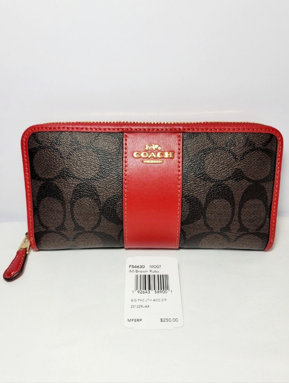 Coach Accordian zip Leather Brown Ruby Long wallet